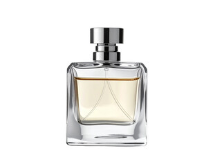 Elegant Perfume Bottle with Clear Liquid and Silver Cap.