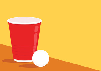 Vector Red plastic cup isolated on yellow background. Red plastic party cup.
