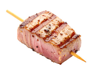 Grilled Tuna Steak on a Skewer with Grill Marks.