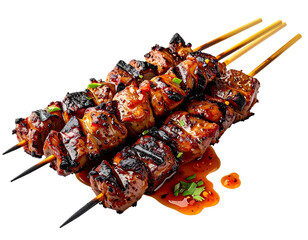 Delicious Grilled Meat Skewers with Savory Sauce.