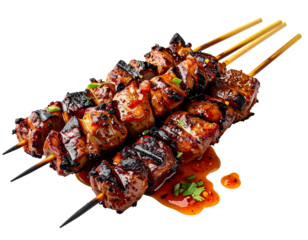 Delicious Grilled Meat Skewers with Savory Sauce.