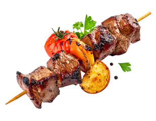 Delicious Grilled Meat Skewer with Vegetables and Potato.