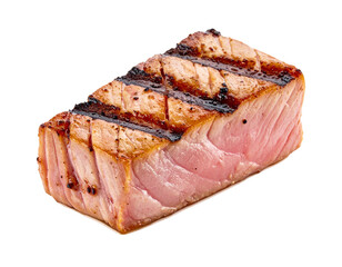 Delicious Grilled Tuna Steak Isolated on White Background.