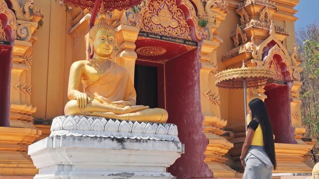 Golden Buddha Statue in the ubosot at Wat Phanan Choeng temple,Phra Nakhon Si Ayutthaya, Thailand, World Heritage Site , Public place