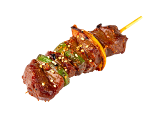 Delicious Beef Skewer with Peppers and Onions.