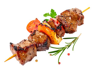 Delicious Grilled Beef Skewer with Vegetables and Herbs.