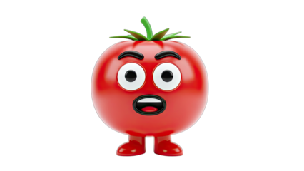 Surprised Tomato Character on White Background