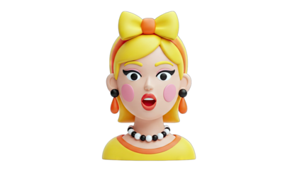 Surprised Woman with Bow and Earrings - 3D Render