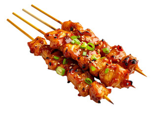 Delicious Grilled Chicken Skewers with Sesame Seeds and Green Onions.