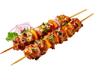 Delicious Grilled Chicken Skewers with Vegetables and Herbs.