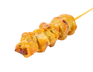 Delicious Chicken Satay Skewer on White Background.