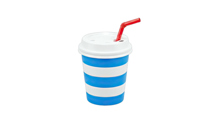 Striped Drink Cup with Straw on White Background