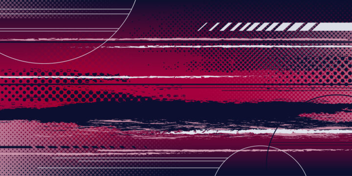 Sport background with dynamic red and black halftone patterns, grunge brush strokes and geometric shapes. Abstract athletic design with gradient transitions, dot texture and energetic sporty elements