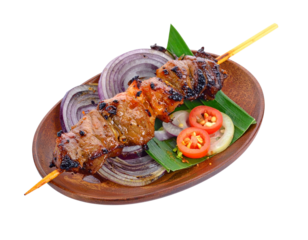Delicious Grilled Meat Skewer with Onions and Tomatoes.