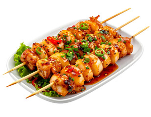 Delicious Grilled Shrimp Skewers with Spicy Glaze and Fresh Herbs.