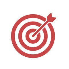 Goal icon, Red target icon with arrow in the center, Bullseye Goal Symbol, Achievement Success Graphic, Objective Hit UI Element, Focus Accuracy Vector, Vector illustration.