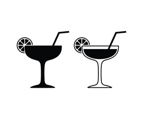 Black margarita cocktail glass silhouette and outline