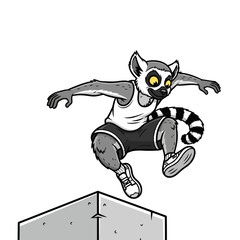 Athletic Lemur Parkour Mascot Jumping Over Obstacle Vector Illustration