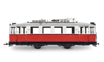 Old retro tram isolated on white