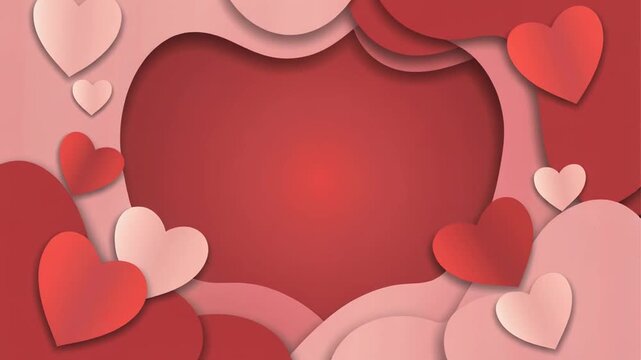 Fondo rom&aacute;ntico estilo corte de papel (paper cut) con capas onduladas en tonos rosas y corazones decorativos. Dise&ntilde;o 3D elegante con espacio central para texto, ideal para San Valent&iacute;n.