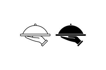 Fototapeta premium icon and outline of a servant hand carrying a cloche