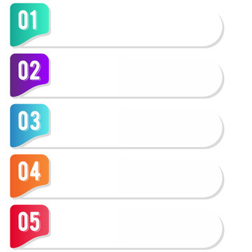 Colorful numbered list template with five steps and empty text boxes.