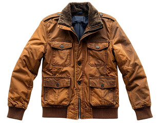 Stylish Brown Leather Bomber Jacket with Fur Collar.