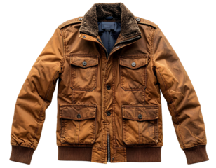 Stylish Brown Leather Bomber Jacket with Fur Collar.