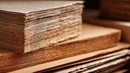 Closeup of recycled paper sheets stacked neatly highlighting ecofriendly sustainable substrates for green printing solutions in a creative workspace setting.