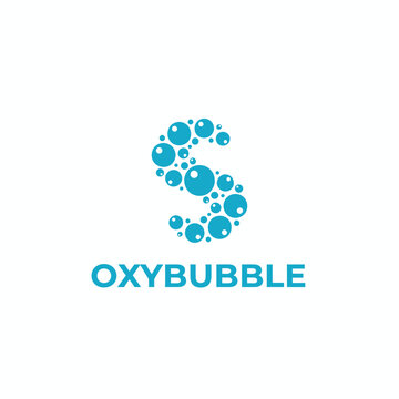 Letter S initial formed by blue water bubbles icon for laundry detergent or oxygen health therapy brand identity logotype named OXYBUBBLE.