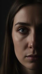 Fototapeta premium Dramatic Close-up Portrait of a Woman in Shadow