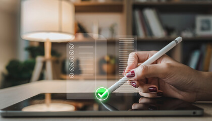 Digital Signature on Tablet with Stylus and Checkmark.