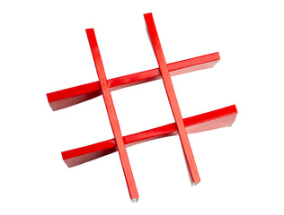 Red Hashtag Symbol Minimal Studio Shot isolated on a white background