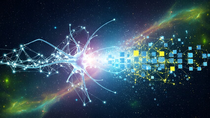 Obraz premium Transformation neural backdrop space particles blockchain