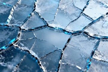 A close-up view of shattered glass with sharp edges and fragments
