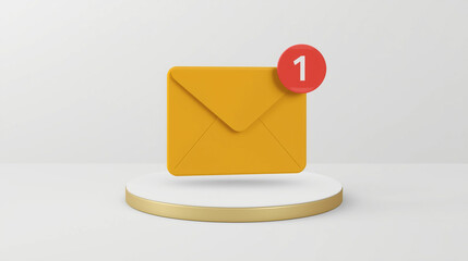 New Message Notification Icon with Yellow Envelope and Red Badge on White-Gold Platform