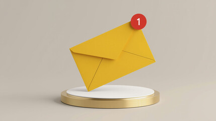 New Message Notification Icon with Yellow Envelope and Red Badge on White-Gold Platform