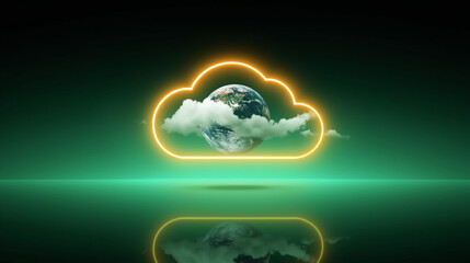 Glowing Cloud with Earth Inside Symbolizing Global Connectivity and Cloud Technology