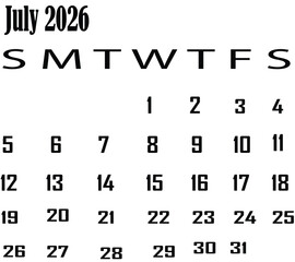 July 2026 Calendar