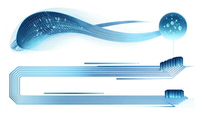 Digital tree of knowledge, glowing nodes connect cloud data in futuristic blue network landscape.