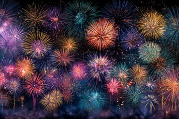 Fototapeta premium vibrant colorful fireworks exploding in the night sky creating a festive celebration atmosphere