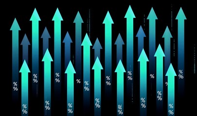 Blue arrows upward symbolize growth, success, and positive trends in data or finance.