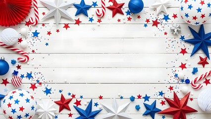 Patriotic fourth of july celebration background with red white and blue decorations