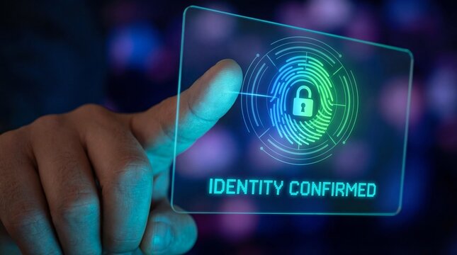 Secure identity verification with fingerprint scan and padlock - Powered by Adobe