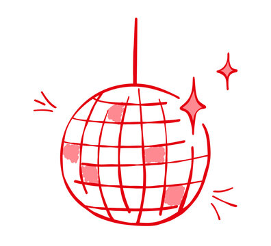 Disco ball flat doodle illustration. Whimsical mirror ball, party symbol