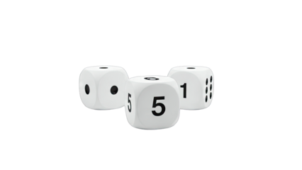 Three White Dice on White Background