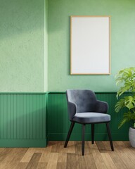 Vertical frame mock up in living room interior with armchair, 3d rendering