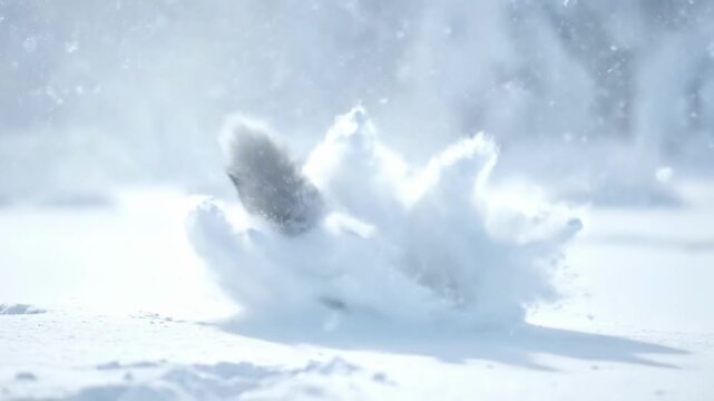 Arctic fox jumping and diving into snow