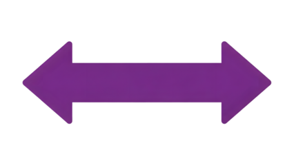 Double-sided purple arrow pointing left and right on a white background