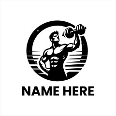 Fototapeta premium Dynamic illustration of a strong muscular man engaged in intense weightlifting with a dumbbell, symbolizing power, fitness, and dedication to bodybuilding and gym workouts